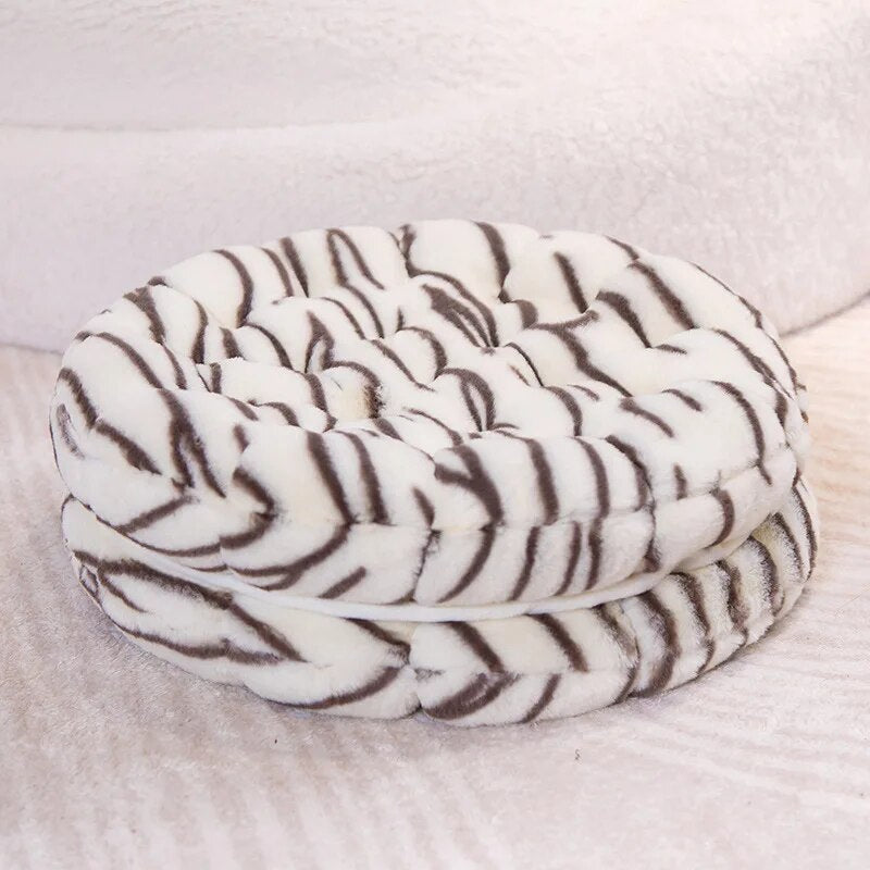 Anyhouz Plush Pillow White Tiger Round Double Biscuit Shape Stuffed Soft Pillow Seat Cushion Room Decor-Pillow-PEROZ Accessories
