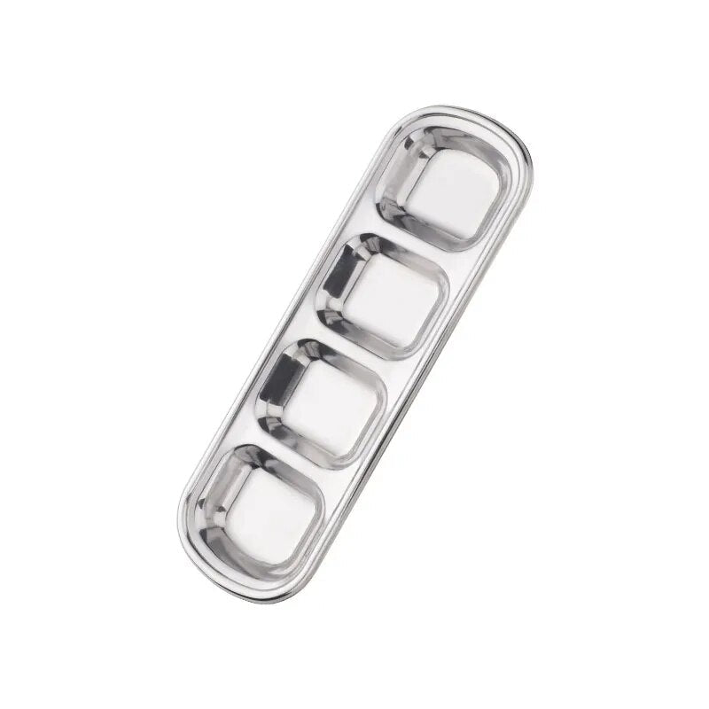 Anygleam Silver Stainless Steel 4 Grid Seasoning Sauce Dish Plates Dipping Kitchenware-Kitchen &amp; Dining-PEROZ Accessories