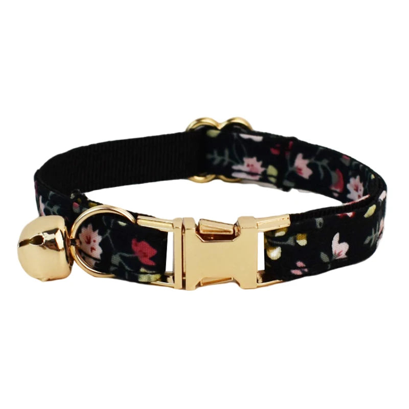 AnyWags Cat Collar Floral Vines Black Large with Safety Buckle, Bell, and Durable Strap Stylish and Comfortable Pet Accessory-Cat Supplies-PEROZ Accessories