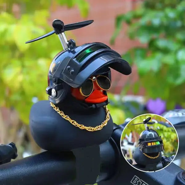 Anypack Car Ornaments Rubber Black Duck for Car Dashboard Decorations Cool Glasses Duck with Black Propeller Helmet Gold Chain-Car Accessories-PEROZ Accessories