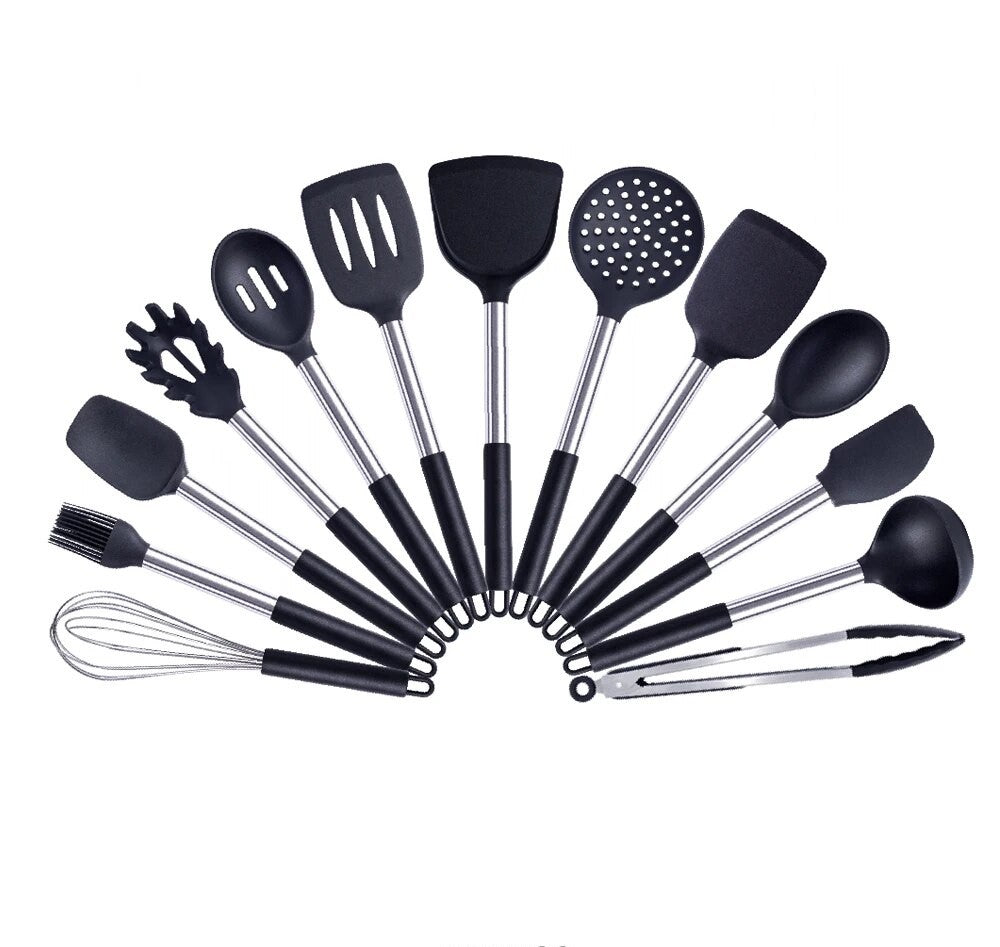 Anygleam Kitchen Utensils Non-stick Black/ Silver 13 Set Cooking Tool Accessories Heat Resistant Kitchenware-Spatula and Shovel-PEROZ Accessories
