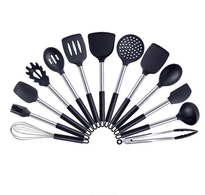 Anygleam Kitchen Utensils Non-stick Black/ Silver 13 Set Cooking Tool Accessories Heat Resistant Kitchenware-Spatula and Shovel-PEROZ Accessories
