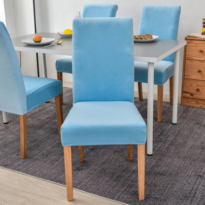Anyhouz Chair Cover Sky Blue Velvet Plush Stretch Chair Slipcover Elastic Spandex Chair Cover for Dining Room Kitchen Wedding Banquet Hotel-Chair Cover-PEROZ Accessories