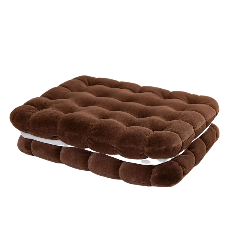 Anyhouz Plush Pillow Dark Brown Square Double Biscuit Shape Stuffed Soft Pillow Seat Cushion Room Decor-Pillow-PEROZ Accessories