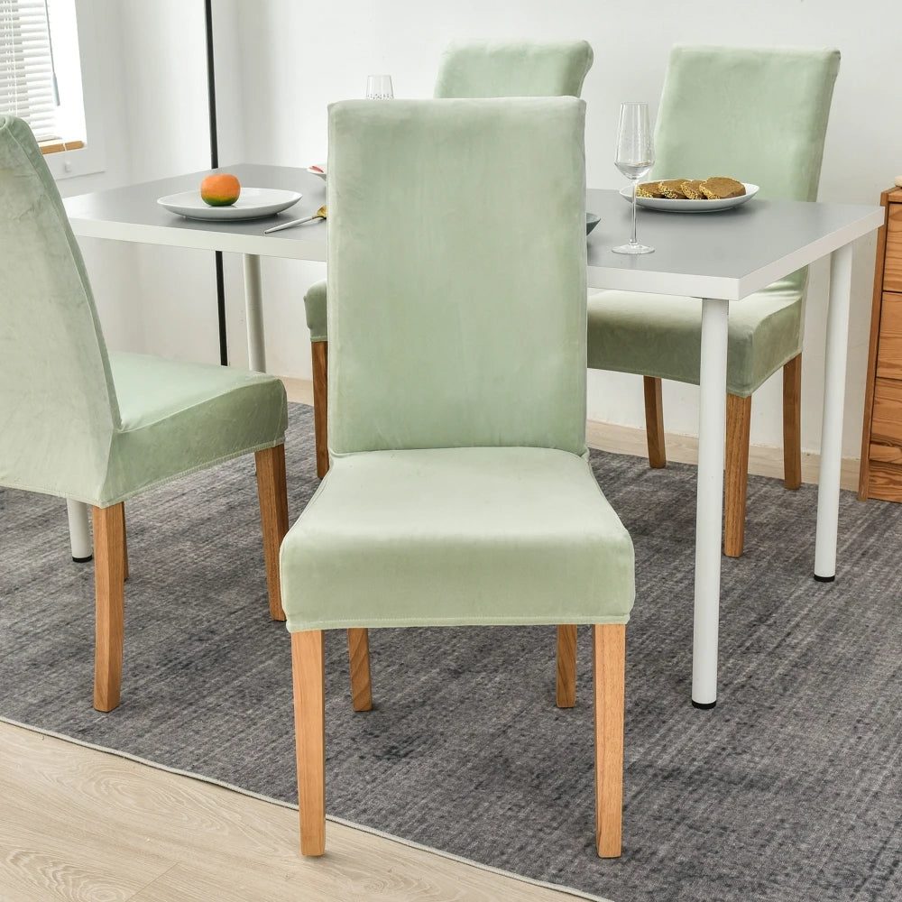 Anyhouz Chair Cover Light Green Velvet Plush Stretch Chair Slipcover Elastic Spandex Chair Cover for Dining Room Kitchen Wedding Banquet Hotel-Chair Cover-PEROZ Accessories