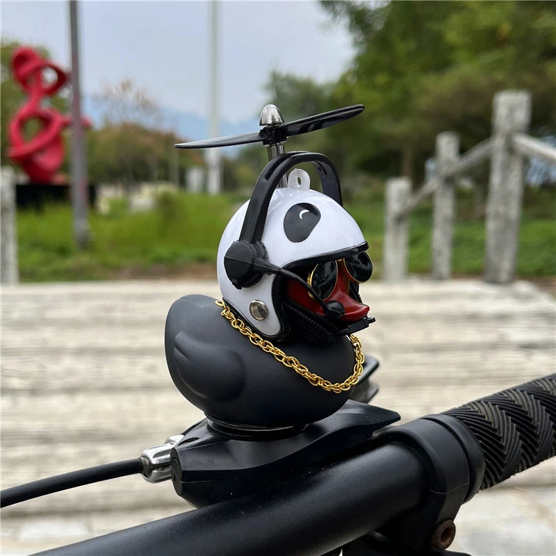 Anypack Car Ornaments Rubber Black Duck for Car Dashboard Decorations Cool Glasses Duck with Panda Propeller Helmet Gold Chain-Car Accessories-PEROZ Accessories