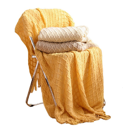 Anyhouz Gray Blanket Faux Cashmere Sofa Cover Nordic Style Knit Plaid Throw Tassels Bedspread Golden Blanket for Spring Summer 127*172cm-Blankets-PEROZ Accessories