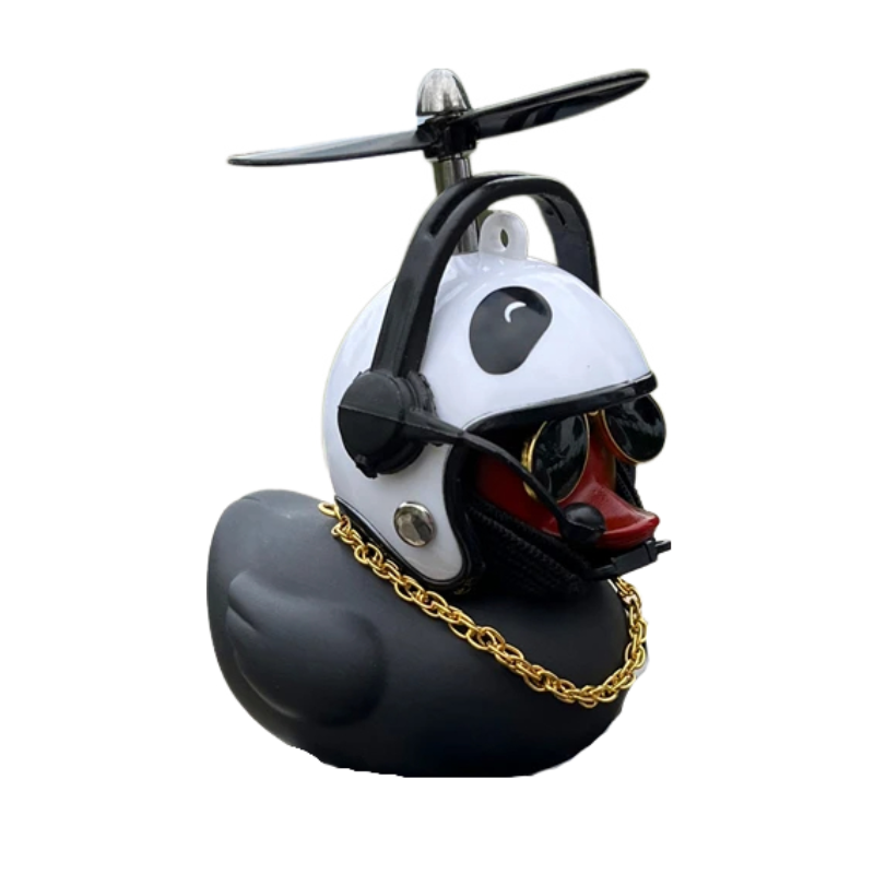 Anypack Car Ornaments Rubber Black Duck for Car Dashboard Decorations Cool Glasses Duck with Panda Propeller Helmet Gold Chain-Car Accessories-PEROZ Accessories