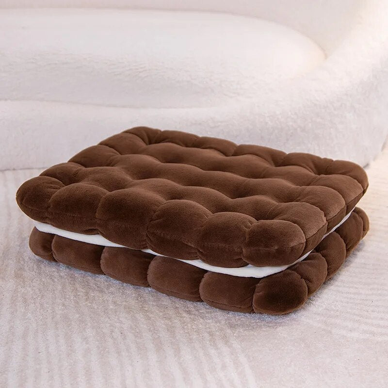 Anyhouz Plush Pillow Dark Brown Square Double Biscuit Shape Stuffed Soft Pillow Seat Cushion Room Decor-Pillow-PEROZ Accessories