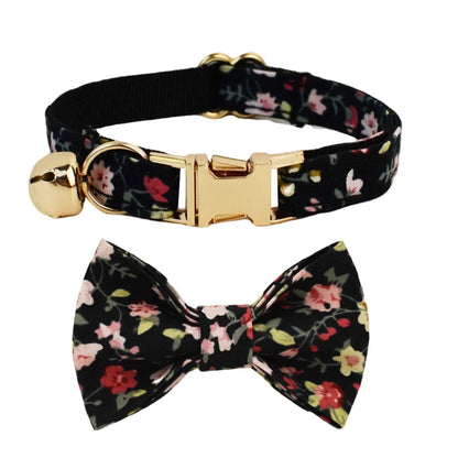 AnyWags Cat Collar Floral Vines Black Bow Small with Safety Buckle, Bell, and Durable Strap Stylish and Comfortable Pet Accessor-Cat Supplies-PEROZ Accessories