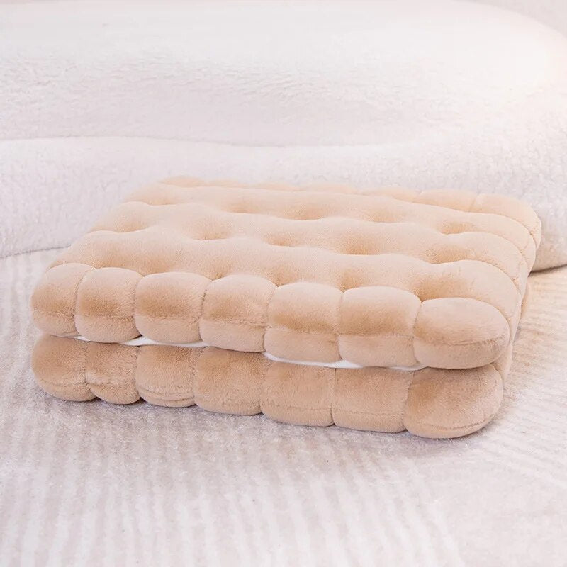 Anyhouz Plush Pillow Light Brown Square Double Biscuit Shape Stuffed Soft Pillow Seat Cushion Room Decor-Pillow-PEROZ Accessories