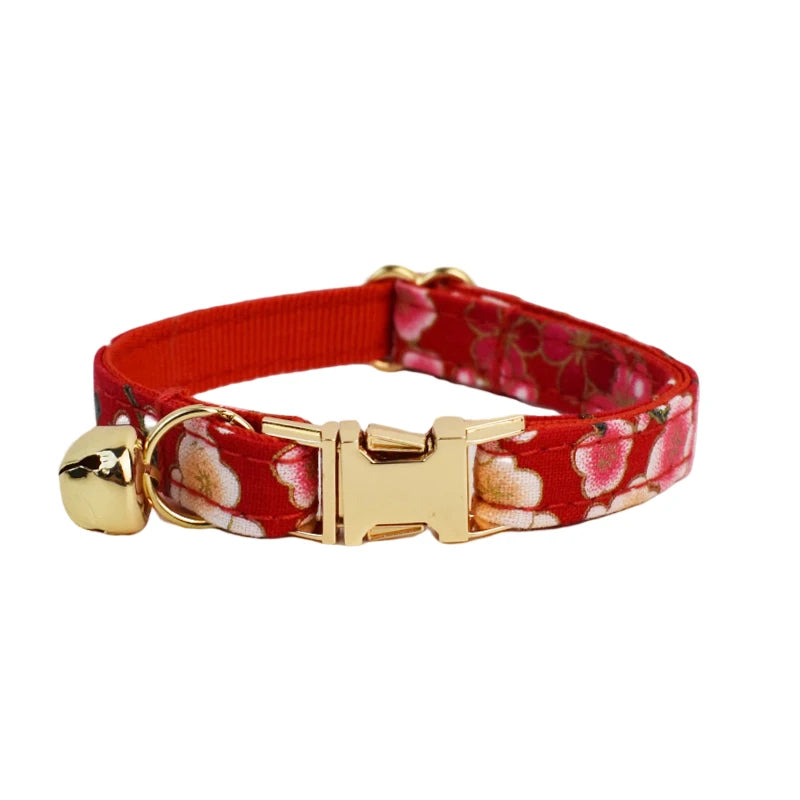 AnyWags Cat Collar Floral Red Large with Safety Buckle, Bell, and Durable Strap Stylish and Comfortable Pet Accessory-Cat Supplies-PEROZ Accessories