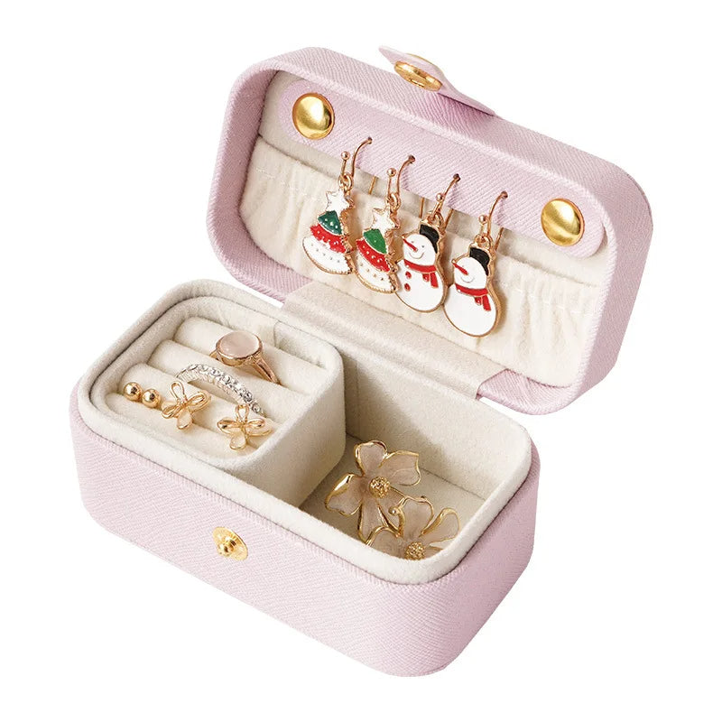 Anyhouz Jewelry Storage Mini Ring Box Portable 2pc New Pink Organizer Display Travel Simple Mini Gift Case Boxes Leather Earring Necklace Holder-Jewellery Holders &amp; Organisers-PEROZ Accessories