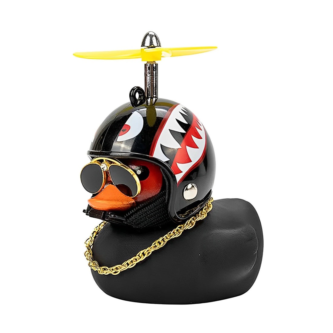 Anypack Car Ornaments Rubber Black Duck for Car Dashboard Decorations Cool Glasses Duck with Propeller Helmet Gold Chain-Car Accessories-PEROZ Accessories
