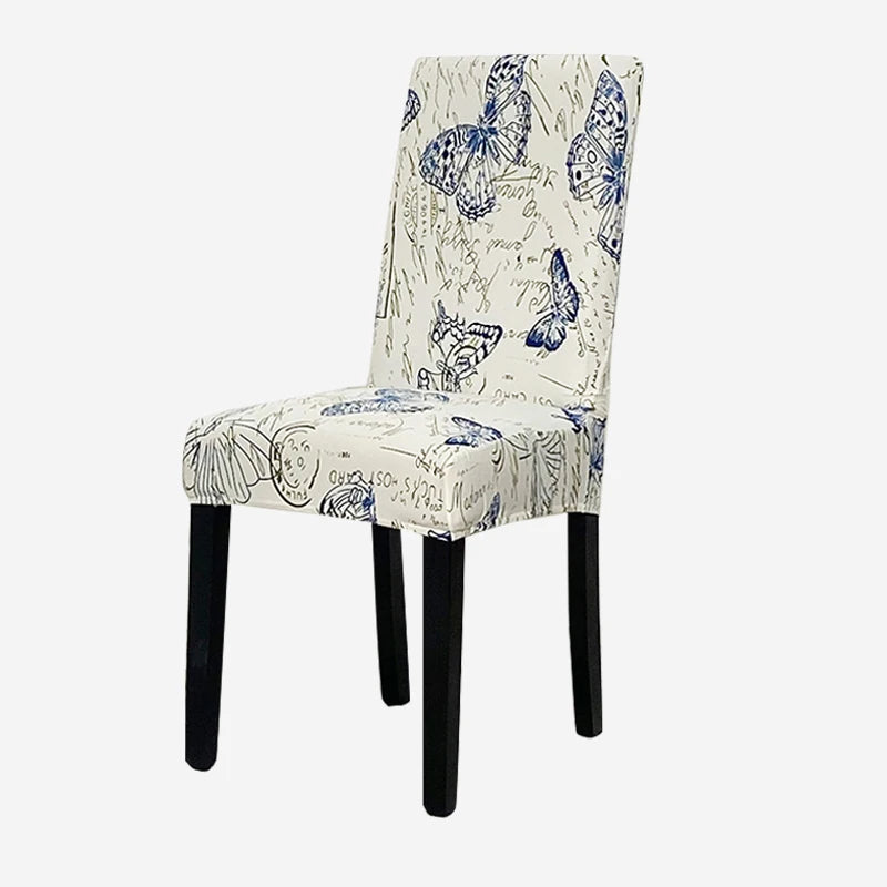 Anyhouz Chair Cover White with Blue Butterfly Design with Anti-Dirt and Elastic Material for Dining Room Kitchen Wedding Hotel Banquet Restaurant-Chair Cover-PEROZ Accessories