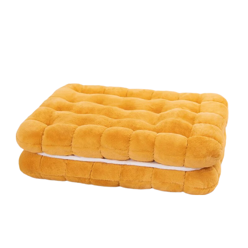 Anyhouz Plush Pillow Yellow Square Double Biscuit Shape Stuffed Soft Pillow Seat Cushion Room Decor-Pillow-PEROZ Accessories