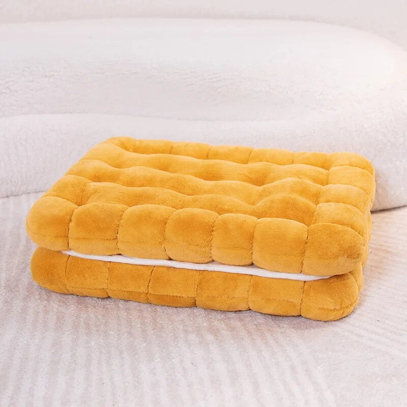 Anyhouz Plush Pillow Yellow Square Double Biscuit Shape Stuffed Soft Pillow Seat Cushion Room Decor-Pillow-PEROZ Accessories