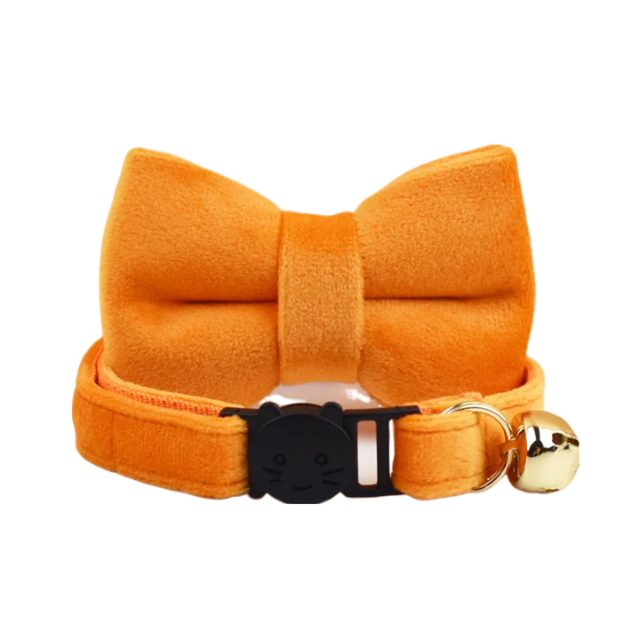 AnyWags Cat Collar Sunset Orange Bow Large with Safety Buckle, Bell, and Durable Strap Stylish and Comfortable Pet Accessory-Cat Supplies-PEROZ Accessories