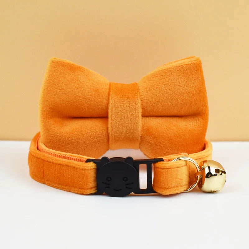 AnyWags Cat Collar Sunset Orange Bow Small with Safety Buckle, Bell, and Durable Strap Stylish and Comfortable Pet Accessor-Cat Supplies-PEROZ Accessories