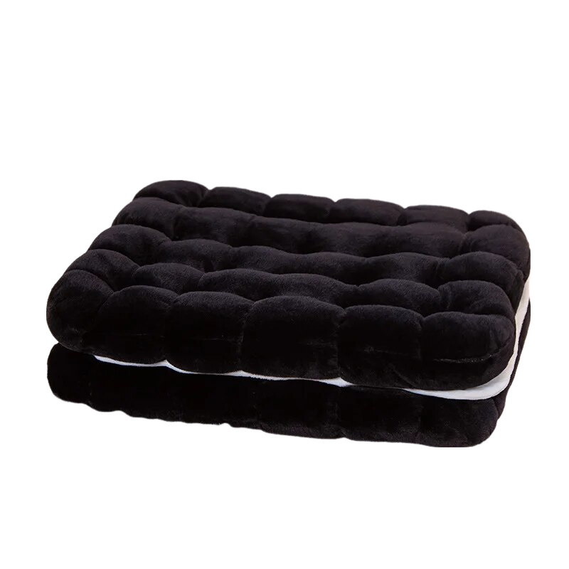 Anyhouz Plush Pillow Black Square Double Biscuit Shape Stuffed Soft Pillow Seat Cushion Room Decor-Pillow-PEROZ Accessories