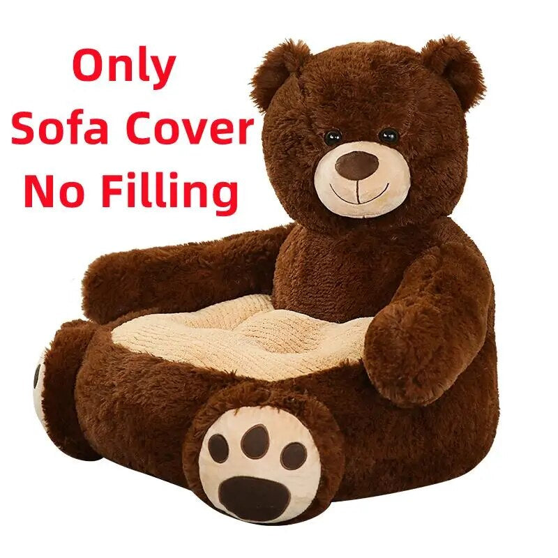 Anykidz Sofa Dark Brown Bear Skin/ Cover Only No Filling Inside Animal Shape Stuffed Soft Sofa Seat Cushion Room Decor for Kids-Kids Sofa-PEROZ Accessories