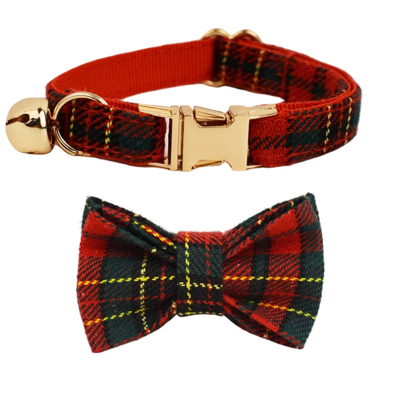 AnyWags Cat Collar Checked Red Bow Small with Safety Buckle, Bell, and Durable Strap Stylish and Comfortable Pet Accessor-Cat Supplies-PEROZ Accessories