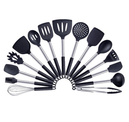 Anygleam Kitchen Utensils Non-stick Black/ Silver 15 Set Cooking Tool Accessories Heat Resistant Kitchenware-Spatula and Shovel-PEROZ Accessories