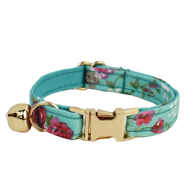 AnyWags Cat Collar Floral Light Blue Small with Safety Buckle, Bell, and Durable Strap Stylish and Comfortable Pet Accessory-Cat Supplies-PEROZ Accessories