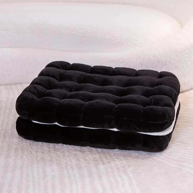 Anyhouz Plush Pillow Black Square Double Biscuit Shape Stuffed Soft Pillow Seat Cushion Room Decor-Pillow-PEROZ Accessories