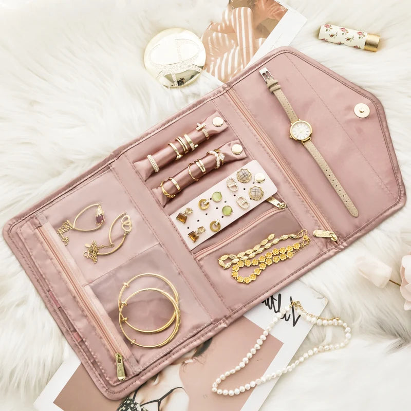 Anyhouz Jewelry Storage Foldable Case Pink XS Portable for Journey Earrings Rings Diamond s Brooches Storage Bag-Jewellery Holders &amp; Organisers-PEROZ Accessories