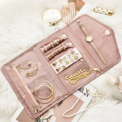Anyhouz Jewelry Storage Foldable Case Pink XS Portable for Journey Earrings Rings Diamond s Brooches Storage Bag-Jewellery Holders &amp; Organisers-PEROZ Accessories