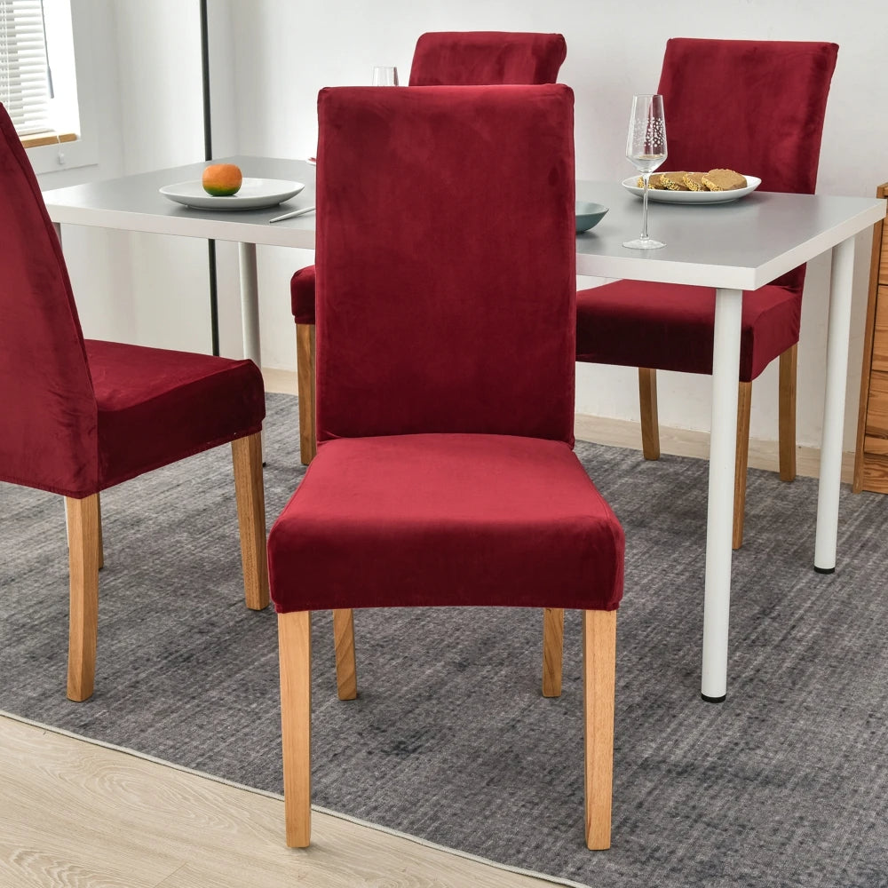 Anyhouz Chair Cover Wine Red Velvet Plush Stretch Chair Slipcover Elastic Spandex Chair Cover for Dining Room Kitchen Wedding Banquet Hotel-Chair Cover-PEROZ Accessories
