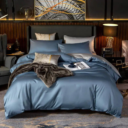 Anyhouz Duvet Comforter Set Full Blue/ Light Grey Egyptian Cotton Thick Blanket Bedspread 4 Pcs Bed Set-Comforter-PEROZ Accessories