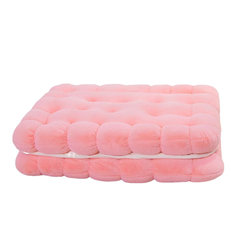Anyhouz Plush Pillow Pink Square Double Biscuit Shape Stuffed Soft Pillow Seat Cushion Room Decor-Pillow-PEROZ Accessories