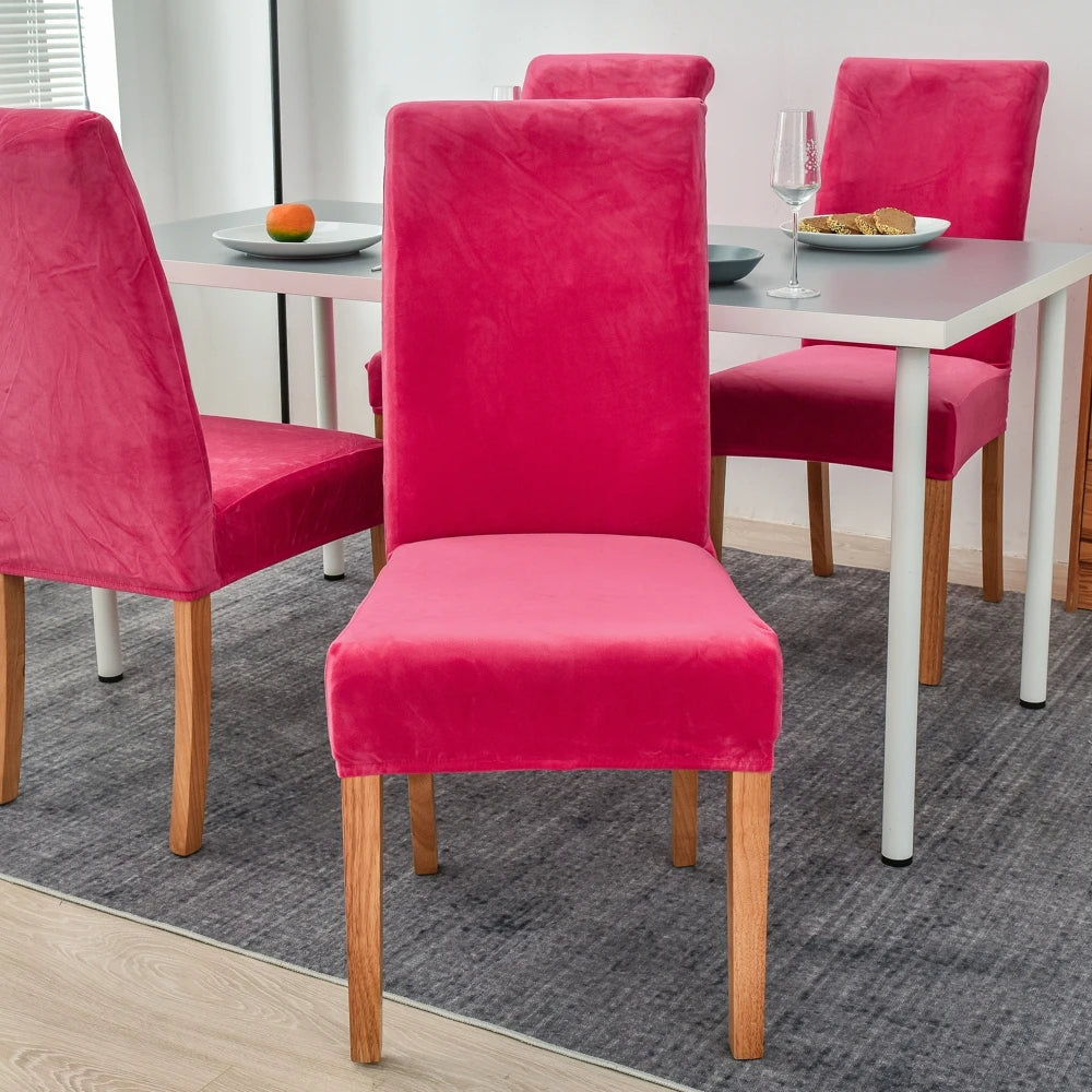 Anyhouz Chair Cover Rose Red Velvet Plush Stretch Chair Slipcover Elastic Spandex Chair Cover for Dining Room Kitchen Wedding Banquet Hotel-Chair Cover-PEROZ Accessories