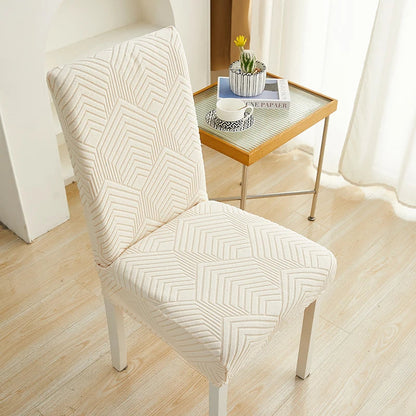 Anyhouz Chair Cover Beige Geometric Lines Design with Elastic Material for Dining Room Kitchen Wedding Hotel Banquet Restaurant-Chair Cover-PEROZ Accessories