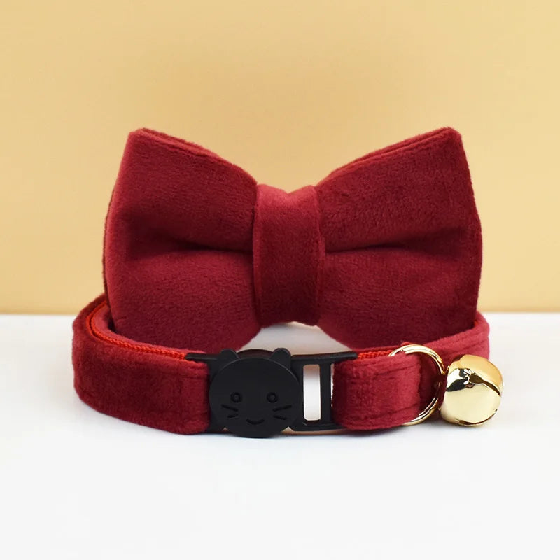 AnyWags Cat Collar Burgandy Bow Small with Safety Buckle, Bell, and Durable Strap Stylish and Comfortable Pet Accessor-Cat Supplies-PEROZ Accessories