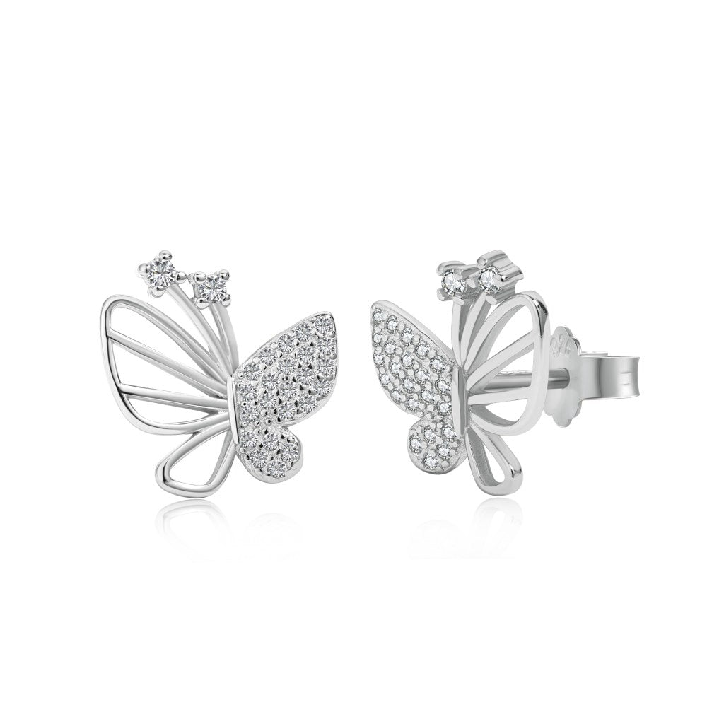 Anyco Earrings Silver 925 Sterling Silver Earing Stud Large Micro Vintage 5A Cubic Zirconia Woman Diamond Butterfly-Earrings-PEROZ Accessories