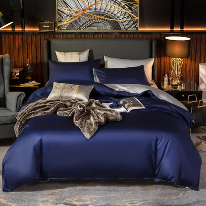 Anyhouz Duvet Comforter Set Twin Navy Blue/ Light Grey Egyptian Cotton Thick Blanket Bedspread 4 Pcs Bed Set-Comforter-PEROZ Accessories