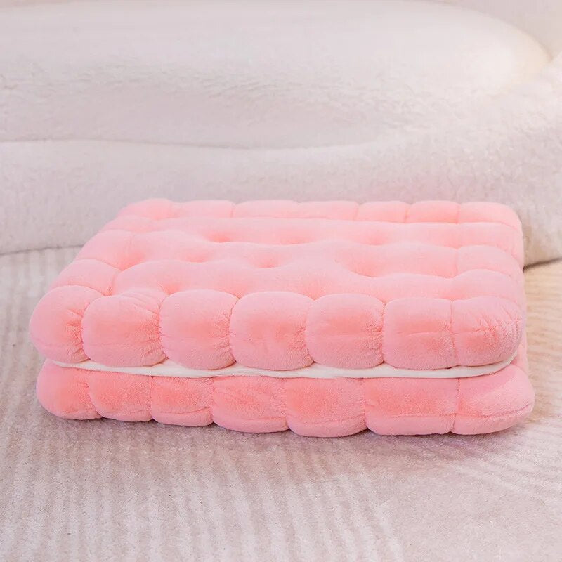 Anyhouz Plush Pillow Pink Square Double Biscuit Shape Stuffed Soft Pillow Seat Cushion Room Decor-Pillow-PEROZ Accessories