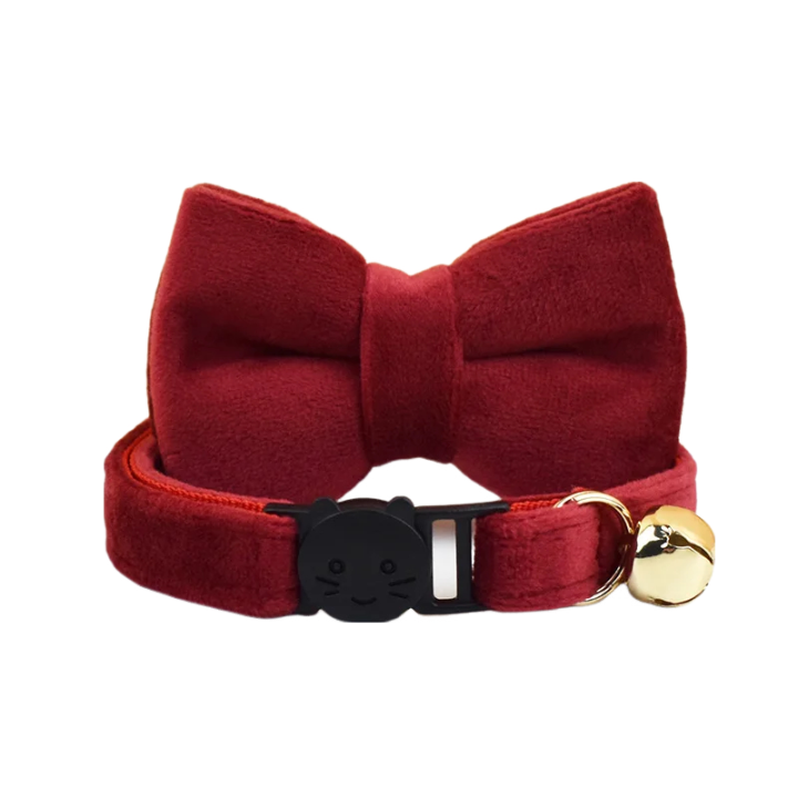 AnyWags Cat Collar Burgandy Bow Small with Safety Buckle, Bell, and Durable Strap Stylish and Comfortable Pet Accessor-Cat Supplies-PEROZ Accessories