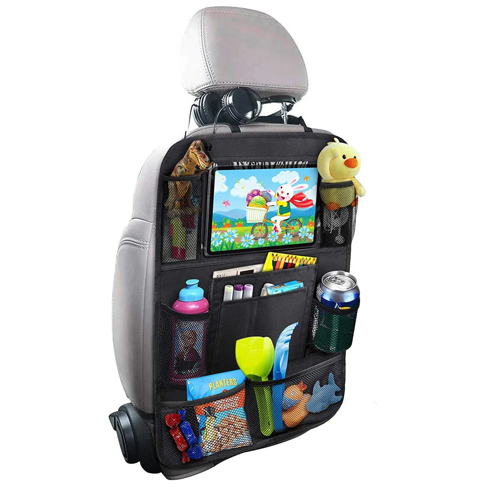 Anypack Car Back Seat Organizer Black 1pc with Touch Screen Tablet Holder Kick Mats with Pocket for Toys-Car Accessories-PEROZ Accessories