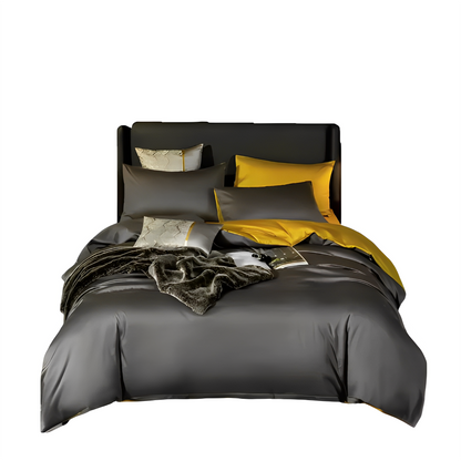 Anyhouz Duvet Comforter Set Twin Deep Grey/ Yellow Egyptian Cotton Thick Blanket Bedspread 4 Pcs Bed Set-Comforter-PEROZ Accessories