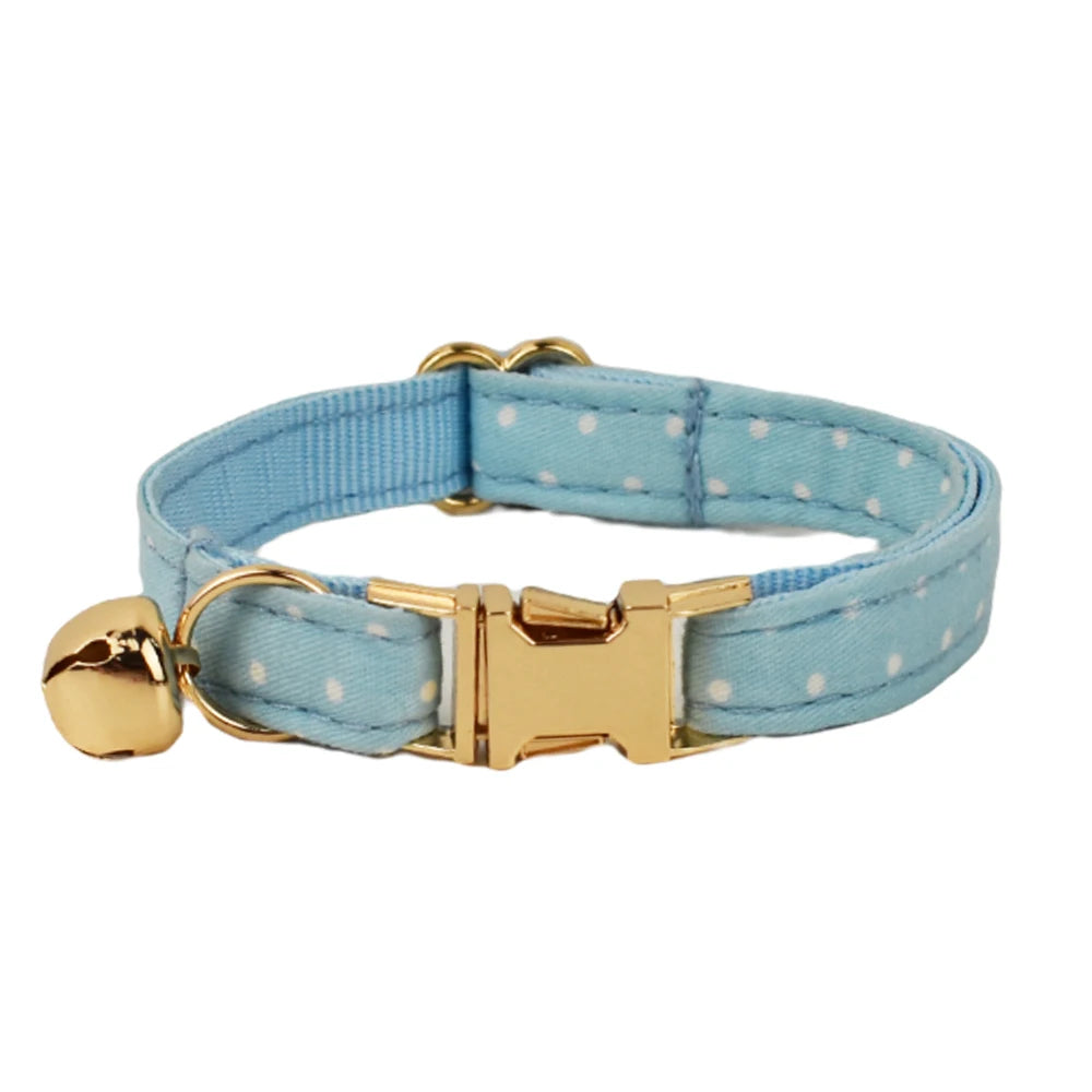 AnyWags Cat Collar Dotted Light Blue Large with Safety Buckle, Bell, and Durable Strap Stylish and Comfortable Pet Accessory-Cat Supplies-PEROZ Accessories