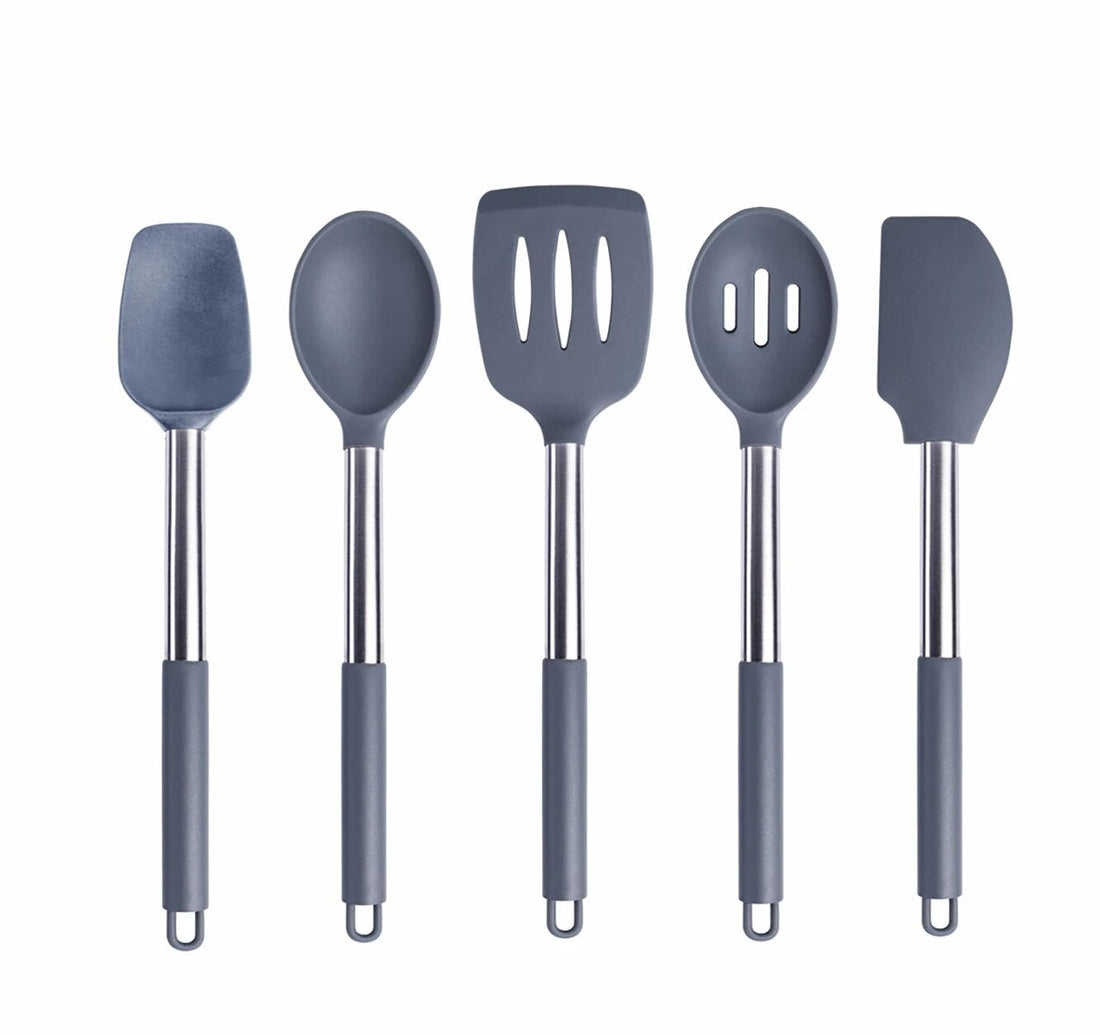 Anygleam Kitchen Utensils Non-stick Grey/ Silver 5 Set Cooking Tool Accessories Heat Resistant Kitchenware-PEROZ Accessories