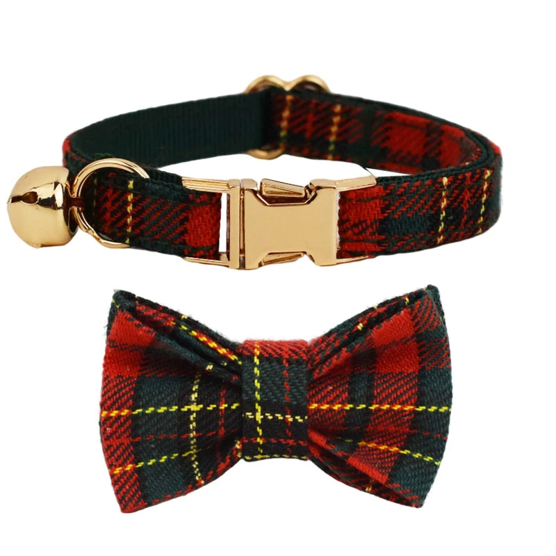 AnyWags Cat Collar Checked Black Bow Small with Safety Buckle, Bell, and Durable Strap Stylish and Comfortable Pet Accessor-Cat Supplies-PEROZ Accessories