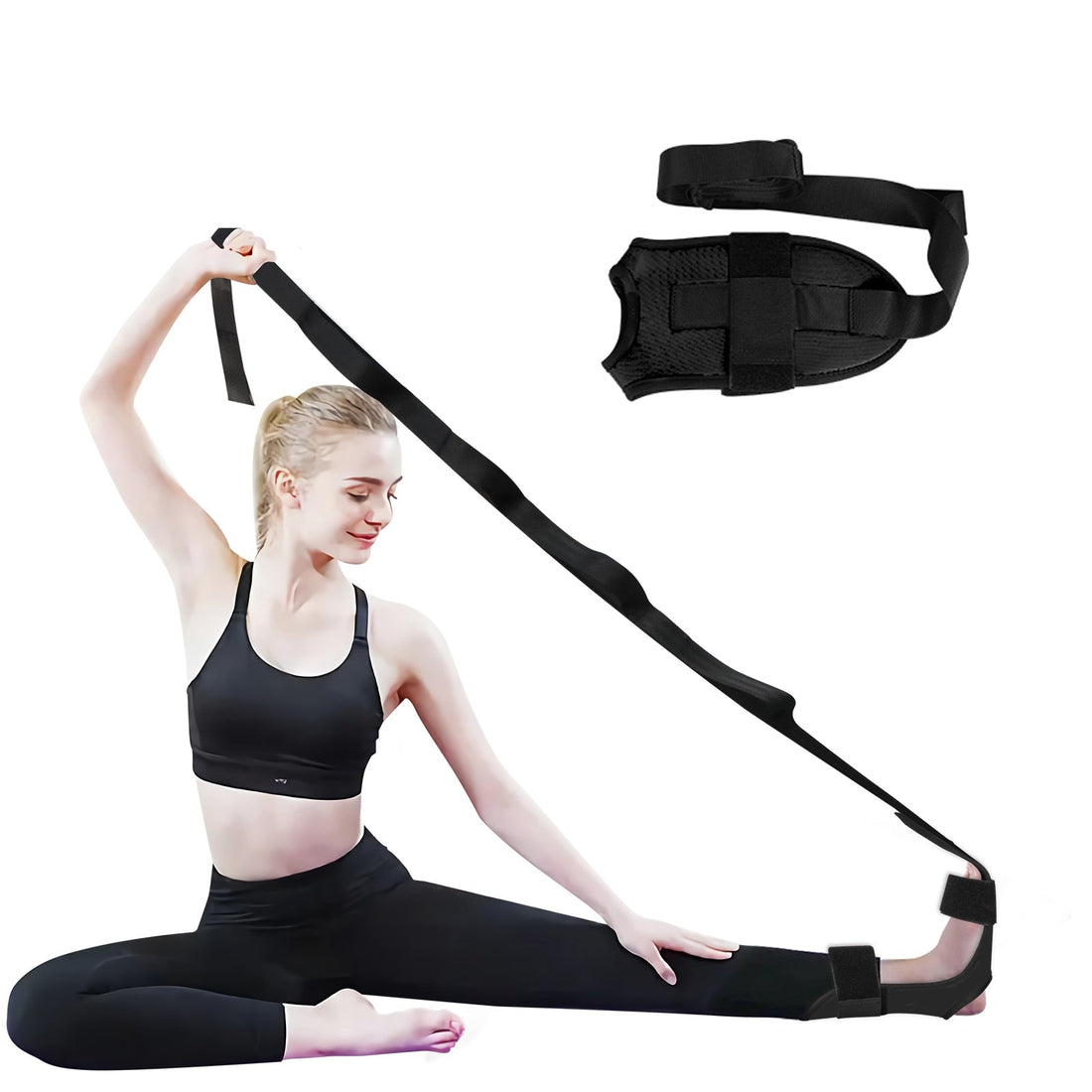 Anyfit Yoga Band Stretcher Solid Black Strap Resistance Belt Pilates Exercise Stretcher Fitness Tool-Exercise &amp; Fitness-PEROZ Accessories