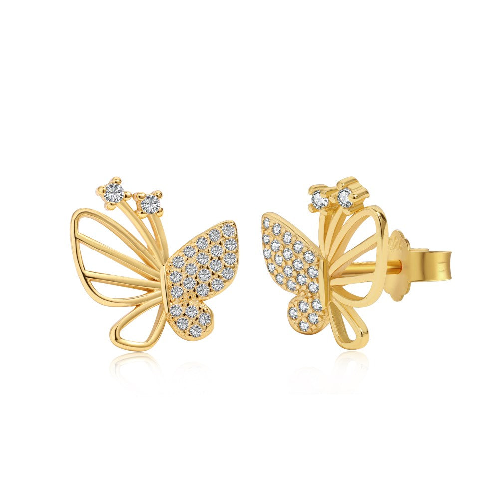 Anyco Earrings Gold 925 Sterling Silver Earing Stud Large Micro Vintage 5A Cubic Zirconia Woman Diamond Butterfly-Earrings-PEROZ Accessories