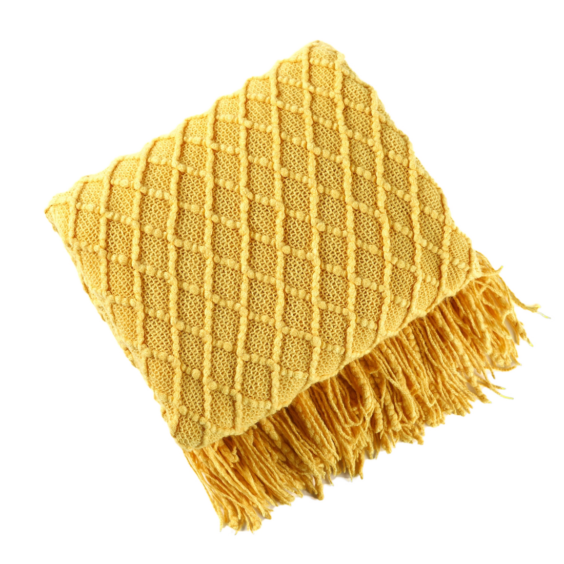 Anyhouz Yellow Blanket Faux Cashmere Sofa Cover Nordic Style Knit Plaid Throw Tassels Bedspread Golden Blanket for Spring Summer 127*172cm-Blankets-PEROZ Accessories