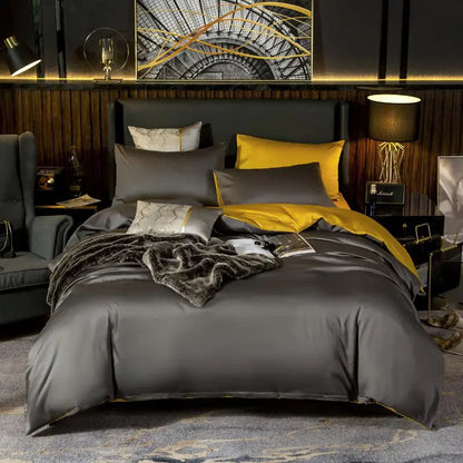 Anyhouz Duvet Comforter Set Double Grey/ Yellow Egyptian Cotton Thick Blanket Bedspread 4 Pcs Bed Set-Comforter-PEROZ Accessories
